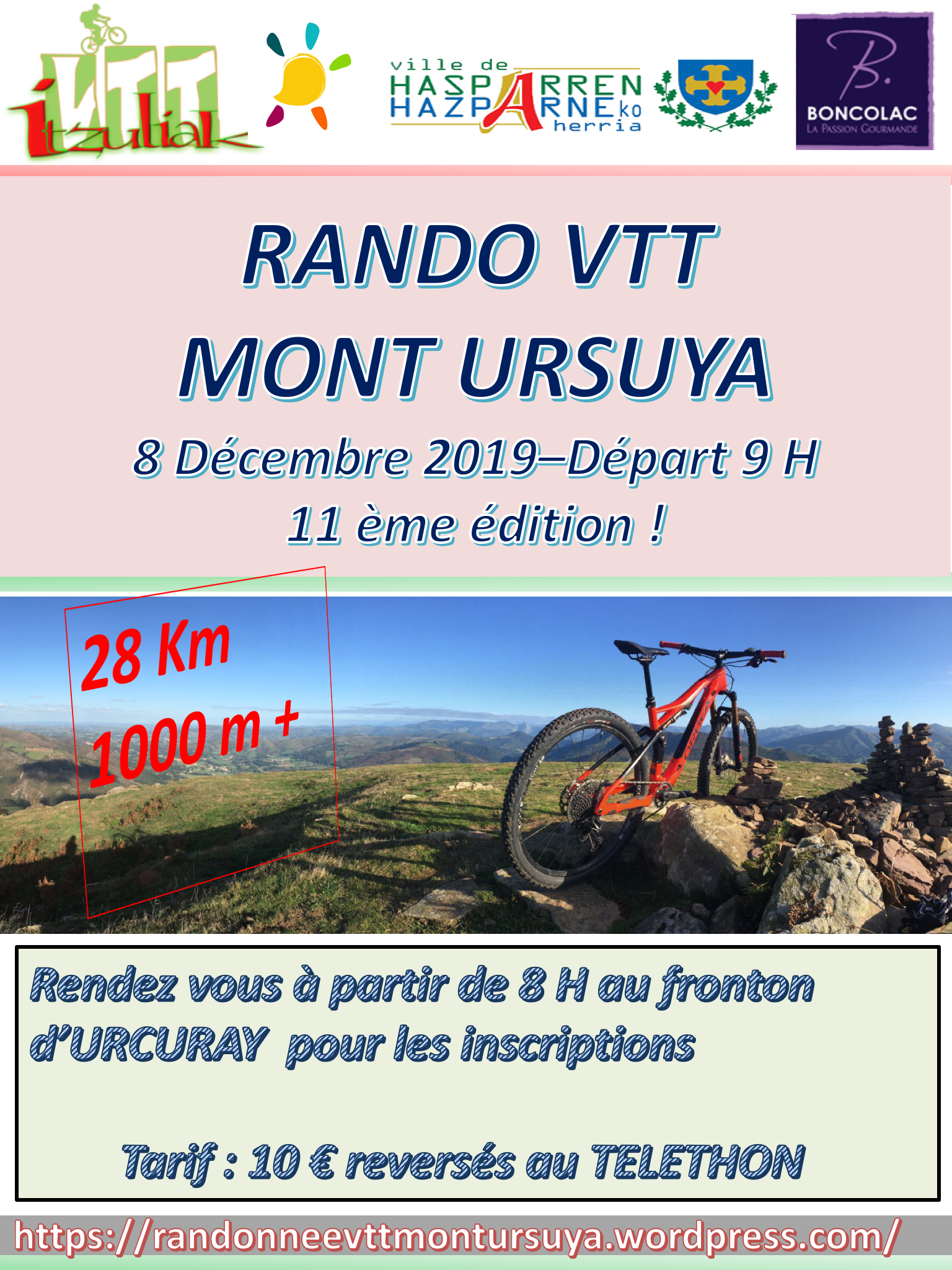 Randonnée Vtt mont Ursuya au profit du téléthon -8 décembre